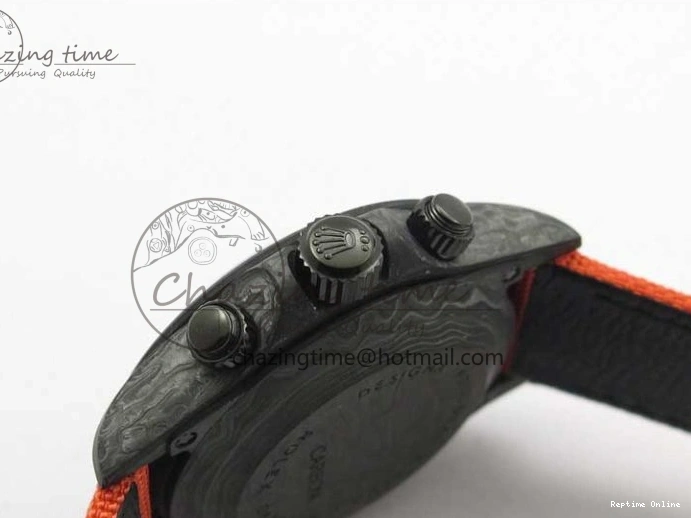 0503 AllSeason Daytona DIW Carbon OMF Best Edition Carbon Orange Dial on Orange Nylon Strap A 2845